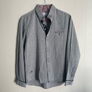 Art of John Lennon - Grey Button Down with Pink Paisley Accents